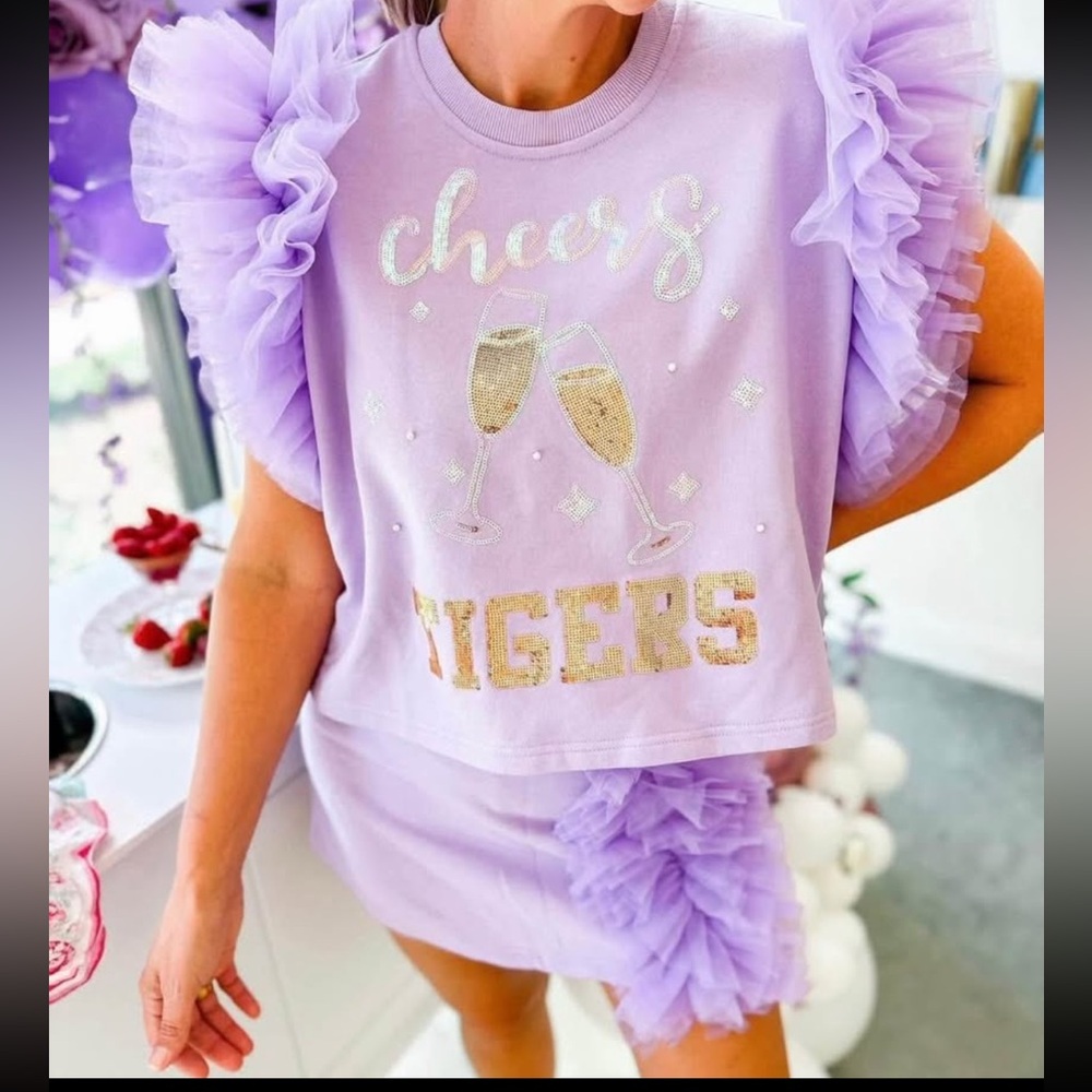 LSU Queen of Sparkles Lavender Cheers Tigers Ruffle 2 piece